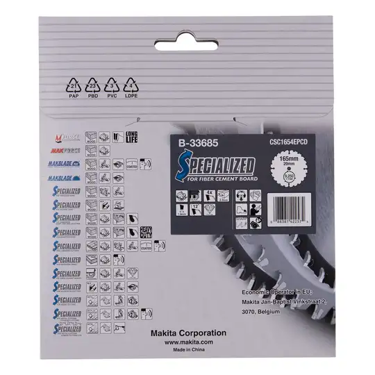 Tarcza tnąca do płyt włókno-cementowych, 165x20mm, 4 zęby, Specialized, Makita [B-33685]