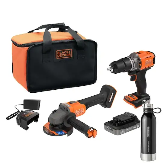 ZESTAW COMBO: Wiertarko-wkrętarka udarowa + szlifierka kątowa 115 mm 18 V , 2,5 Ah, Black + Decker [BCK24E1SB-QW] + bidon gratis