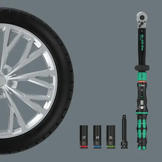 Zestaw do wymiany kół samochodowych, klucz dynamometryczny 1/2'', 40-200Nm, Click-Torque Lock C3 Set 1, WERA [05075790001]