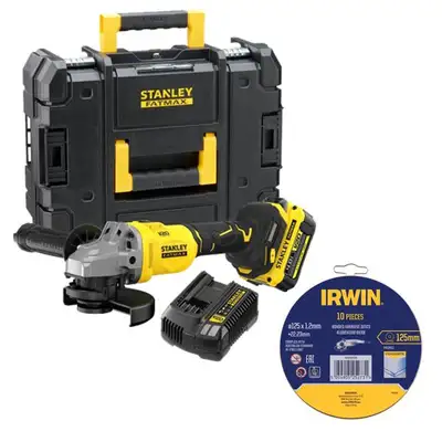 akumulatorowa szlifierka kątowa 125mm, 18V, FATMAX V20, Stanley [SFMCG710M1T-QW-IW8082106] 4,0Ah + 10szt. tarcz do metalu