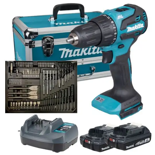 akumulatorowa wiertarko-wkrętarka udarowa 18V, 65Nm, Makita [DHP490WVX7] 2x2,0Ah, LXT BASIC, z zestawem akcesoriów