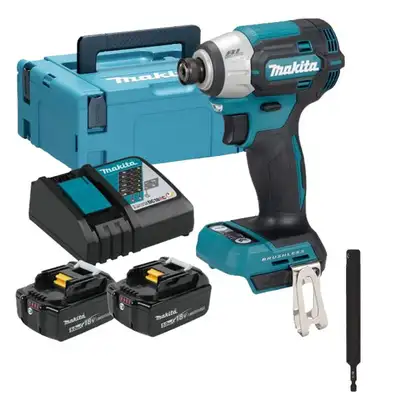 akumulatorowa wkrętarka udarowa 1/4", 210Nm, 18V, DTD201 + adapter do nasadek, Makita [DTD201RTJ+B-57744] 2x5,0Ah