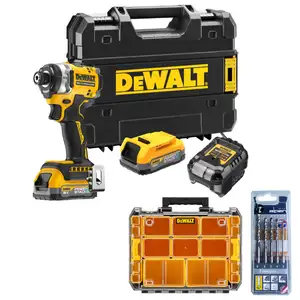 akumulatorowa zakrętarka udarowa 1/4", 2x1,7Ah, 18V XR, POWERSTACK, DeWalt [DCF860E2T-QW] + oragnizer i wiertła gratis