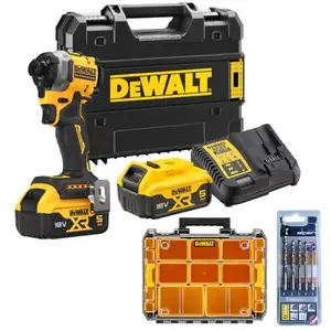akumulatorowa zakrętarka udarowa 1/4", 2x5,0Ah, 18V XR DeWalt [DCF850P2T-QW] + organizer i wiertła gratis