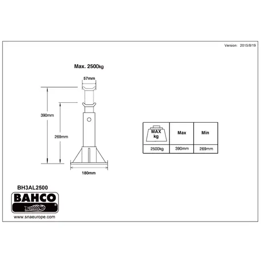 para podpórek aluminiowych, udźwig 2,5 tony, BAHCO [BH3AL2500]