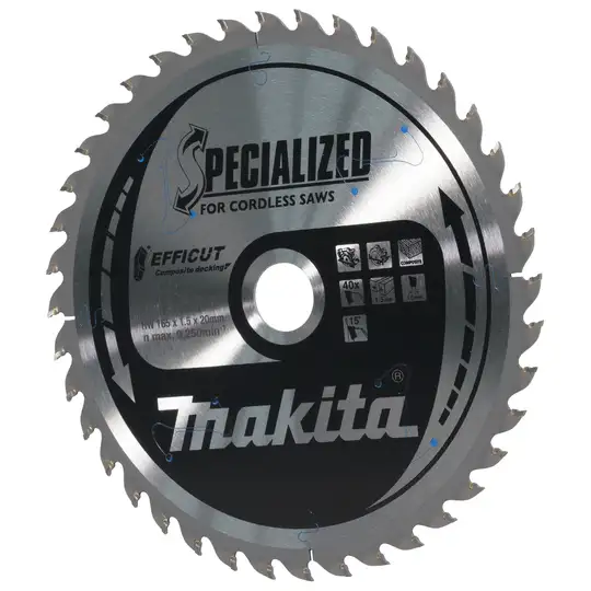 piła tarczowa do cięcia drewna 165/20, 40 zęby, SPECIALIZED, EFFICUT, Makita [E-12223]