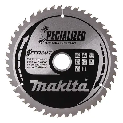 piła tarczowa do cięcia drewna 216/30/2mm, 45 zębów, SPECIALIZED EFFICUT T.C.T., Makita [E-06987]