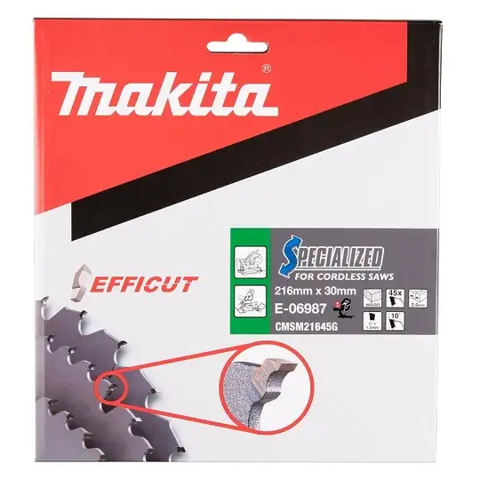 piła tarczowa do cięcia drewna 216/30/2mm, 45 zębów, SPECIALIZED EFFICUT T.C.T., Makita [E-06987]