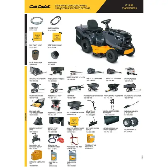 spalinowy traktorek ogrodowy, kosiarka, szerokość koszenia 86cm, LT1 R86, Cub Cadet [13ABR5CH603]