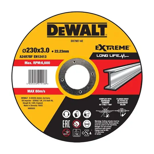 tarcza do cięcia metalu i stali nierdzewnej 230/22,23/3 mm, EXTREME DeWALT [DX7987-AE]