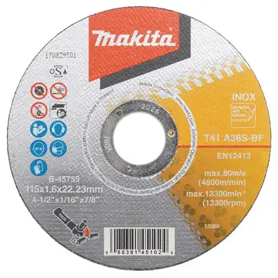 tarcza korundowa do cięcia metalu i stali nierdzewnej INOX, 115/22,23/1,6mm, Makita [B-45755]
