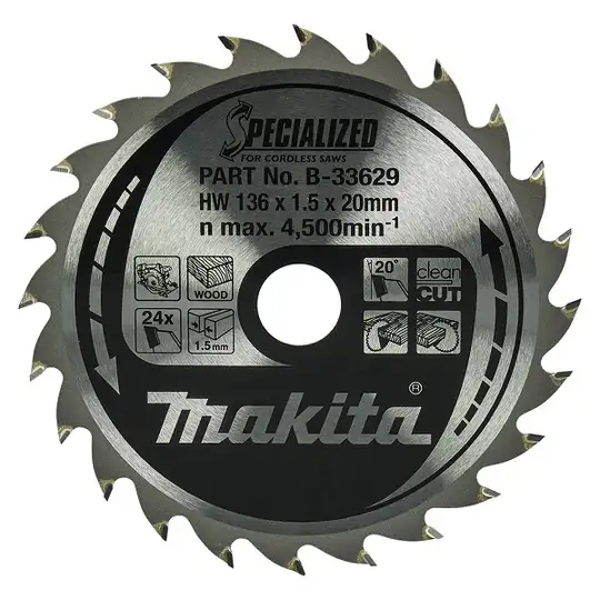 tarcza tnąca do drewna 136/20/1,5mm, 24 zęby, T.C.T, SPECIALIZED Makita [B-33629]