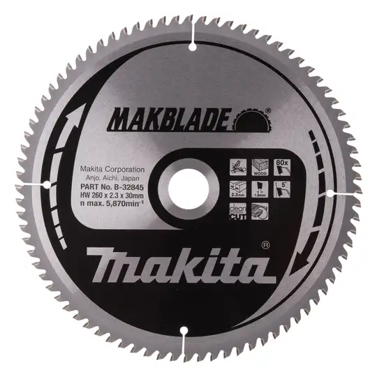 tarcza tnąca do drewna, 260/30mm, 80 zębów, MAKBLADE, Makita [B-32845]