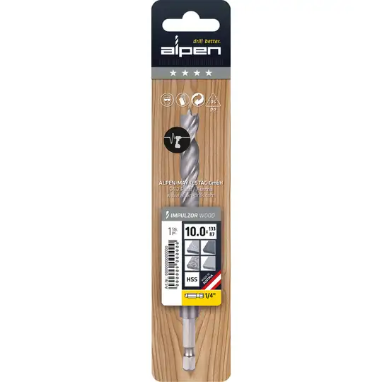 wiertło do drewna 3.0mm, mocowanie 1/4", IMPULZOR ALPEN [0057500300100]