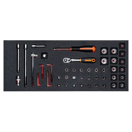 wkład do wózka narzędziowego z 45szt. nasadek 1/4" i akcesoriów, Bahco [FF1E2002] rozmiar 1/3 szuflady