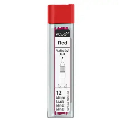 zestaw 12szt. wkładów grafitowych czerwonych 0,9mm do ołówka automatycznego 7070 Fine Dry Pica [7031]