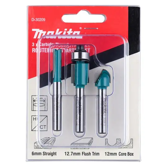 zestaw 3szt. frezów HM/CT do frezarki górnowrzecionowej, trzpień 6mm, Makita [D-30209]