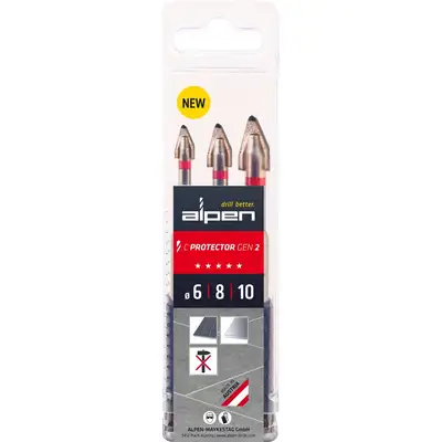 zestaw 3szt. wierteł do bardzo twardych płytek ceramicznych i gresu, 6, 8 i 10mm, C PROTECTOR GEN 2, ALPEN [0000304003100]