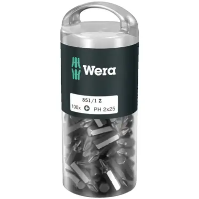 100 szt. końcówek 1/4" do wkrętów z gniazdem Phillips, PH2/25mm, Wera [05072441001]