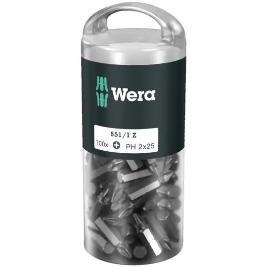 100 szt. końcówek 1/4" do wkrętów z gniazdem Phillips, PH2/25mm, Wera [05072441001]