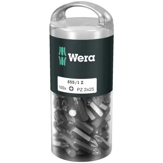100 szt. końcówek 1/4" do wkrętów z gniazdem Pozidriv, PZ2/25mm, Wera [05072443001]