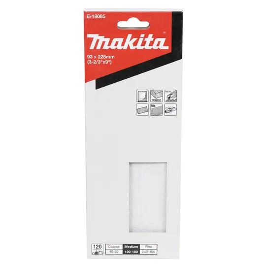 10szt. papieru szlifierskiego na rzep 93 x 228mm, bez otworów, granulacja P120, MAKITA [E-18085]