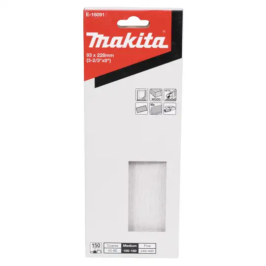 10szt. papieru szlifierskiego na rzep 93 x 228mm, bez otworów, granulacja P150, MAKITA [E-18091]