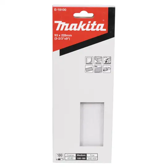 10szt. papieru szlifierskiego na rzep 93 x 228mm, bez otworów, granulacja P180, MAKITA [E-18100]