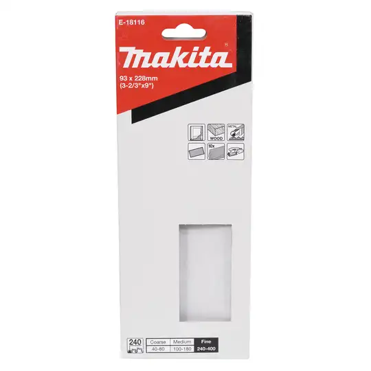 10szt. papieru szlifierskiego na rzep 93 x 228mm, bez otworów, granulacja P240, MAKITA [E-18116]