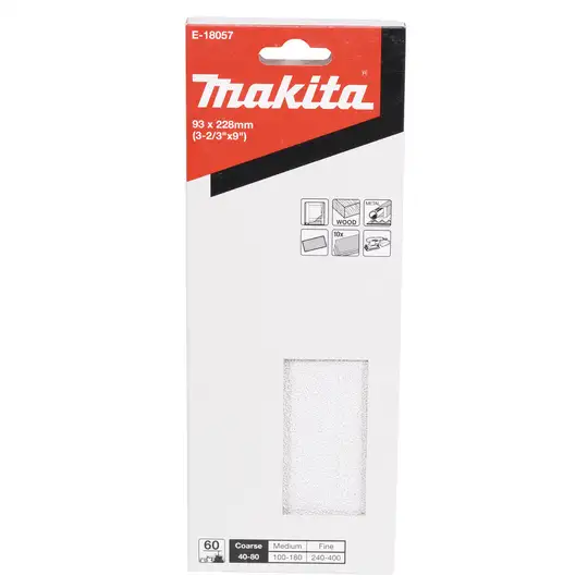 10szt. papieru szlifierskiego na rzep 93 x 228mm, bez otworów, granulacja P60, MAKITA [E-18057]