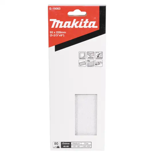 10szt. papieru szlifierskiego na rzep 93 x 228mm, bez otworów, granulacja P80, MAKITA [E-18063]