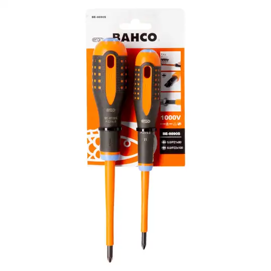 2szt. wkrętaków VDE, płaski 5.0 i 6.0 / PZ1 i PZ2, ERGO, BAHCO [BE-9890S]