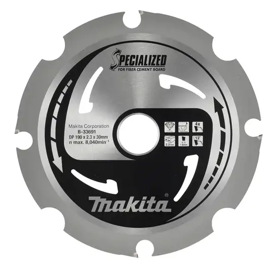Tarcza tnąca do płyt włókno-cementowych 190x30mm 4 zęby Specialized Makita [B-33691]