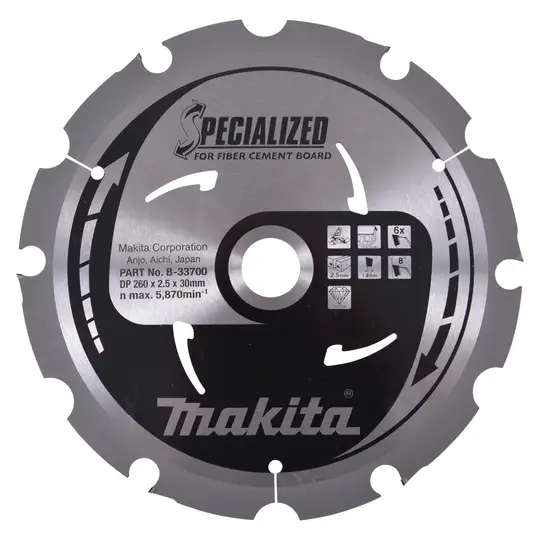 Tarcza tnąca do płyt włókno-cementowych 260x30mm 6 zęby Specialized Makita [B-33700]