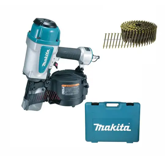 Zestaw gwoździarka pneumatyczna do gwoździ 45-90mm + gwoździe do gwoździarki łączone drutem, Makita [AN902+F-31317]