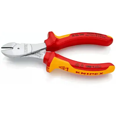 obcinak boczny chromowany o zwiększonym przełożeniu w izolacji VDE 160mm, do prac pod napięciem do 1000V, KNIPEX [74 06 160]