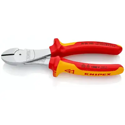 obcinak boczny chromowany o zwiększonym przełożeniu w izolacji VDE 180mm, do prac pod napięciem do 1000V, KNIPEX [74 06 180]