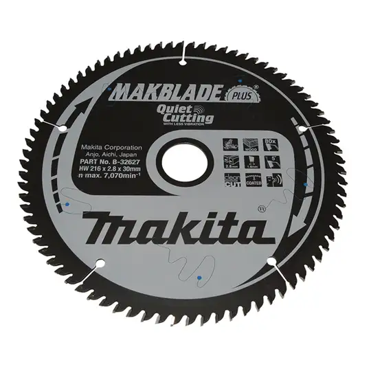 tarcza tnąca do drewna, 216/30mm, 80 zębów, MAKBLADE PLUS, Makita [B-32627]