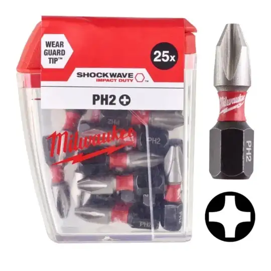 zestaw 25szt. bitów udarowych 1/4", PH2/25mm, SHOCKWAVE, IMPACT DUT, Milwaukee [4932430853]
