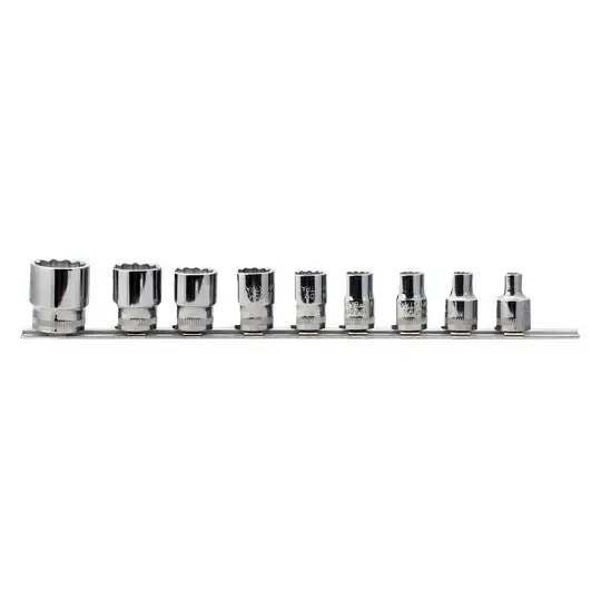 zestaw 9szt. ręcznych nasadek dwunastokątnych, cienkościennych, 3/8" na listwie, 7-22 mm, Bahco [7409MB]