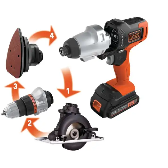 akumulatorowa wiertarko-wkrętarka z wymienną głowicą / narzędzie wielofunkcyjne MultiEvo 18V Black+Decker [MT218K-QW] Li-Ion, 1x1,5Ah