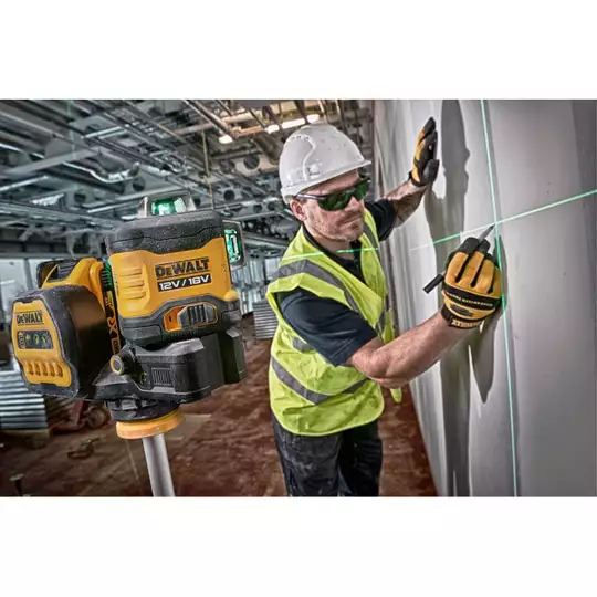 akumulatorowy, samopoziomujący laser 3-wiązkowy 360° z wiązką zieloną do 30m, Li-Ion 10,8V Li-Ion 2,0Ah DeWALT [DCE089D1G]