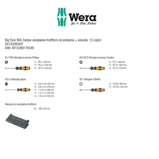 komplet 13szt. wkrętaków do pobijania Kraftform Plus BIG PACK 900, Wera [05133285001]