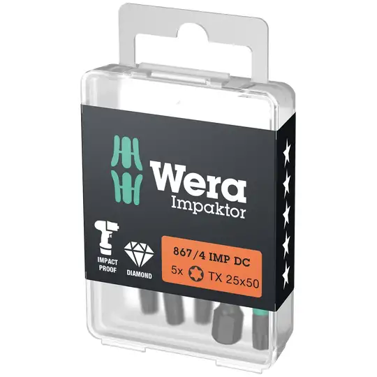 5szt. końcówek udarowych Impaktor 1/4" do śrub z gniazdem TORX, rozmiar TX40/50mm, Wera [05057667001]
