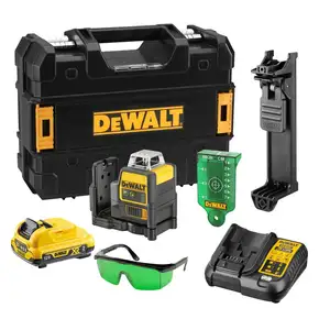 akumulatorowy, samopoziomujący laser krzyżowy 360° z wiązką zieloną do 30m, 10,8V Li-Ion 2,0Ah DeWalt [DCE0811D1G-QW]