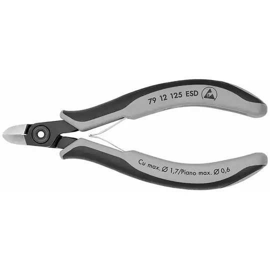 precyzyjne, antystatyczne szczypce tnące boczne 125mm, główka okrągła, Knipex  [79 12 125 ESD]