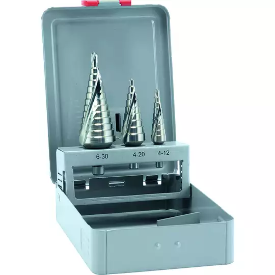 komplet 3szt. wierteł stopniowych HSS 4-12mm, 4-20mm, 6-30mm [722000031]