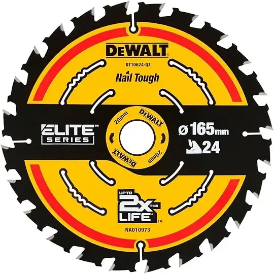 piła tarczowa do cięcia drewna 165x20x1,65mm, 24 zęby, Nail Tough, ELITE, DeWALT [DT10624-QZ]