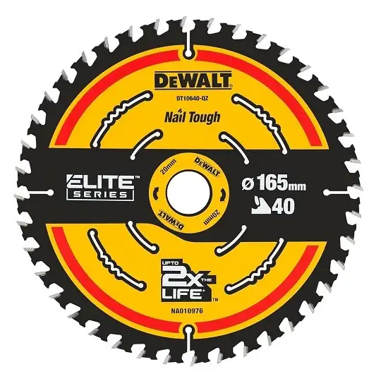 piła tarczowa do cięcia drewna 165x20x1,65mm, 40 zębów, Nail Tough, ELITE, DeWALT [DT10640-QZ]