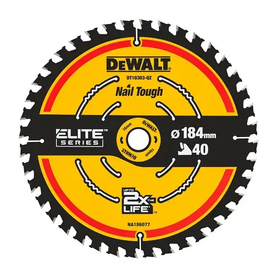 piła tarczowa do cięcia drewna 184/16mm, 40 zębów, Nail Tough, ELITE, DeWALT [DT10303-QZ]